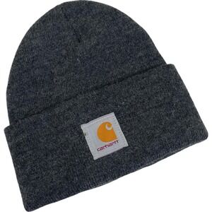 Carhartt Beanie Hat Dark Gray Thick Knit Cuffed Winter‎ Cap Sports Matter Patch